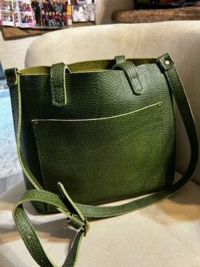 Portland Leather Olive Green Pebbled Leather Crossbody Bag